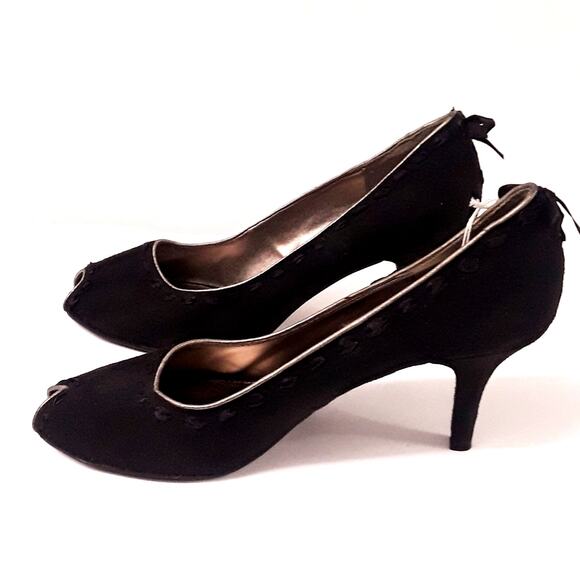 Prediction Peep Toe Faux Suede Black Pump Shoe 11 - Picture 5 of 8